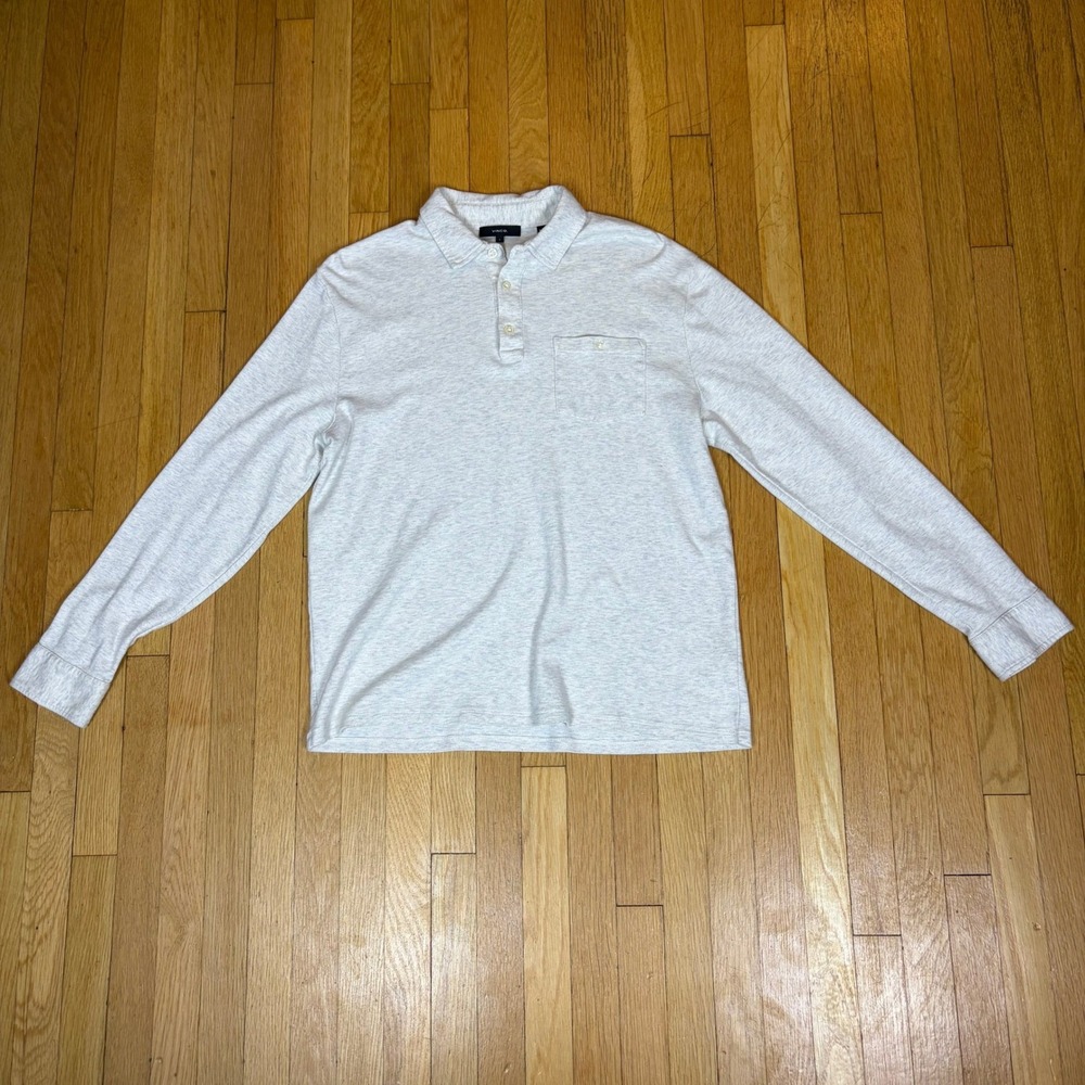 Vince Long Sleeve Polo Mens Large Grey Cotton Wool Blend Pocket Shirt